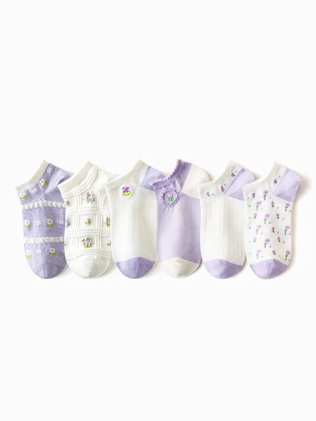 6 pairs of floral spring summer no-show socks