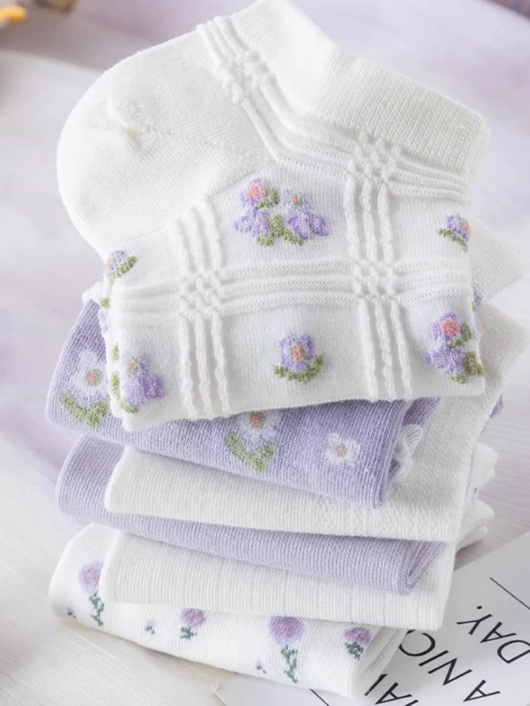 6 pairs of floral spring summer no-show socks