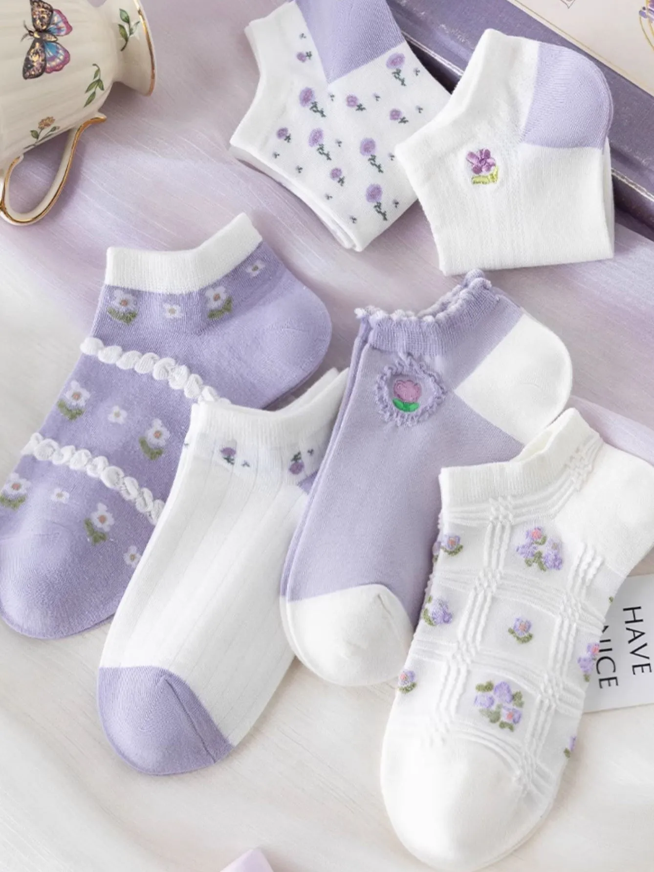 6 pairs of floral spring summer no-show socks