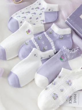 6 pairs of floral spring summer no-show socks