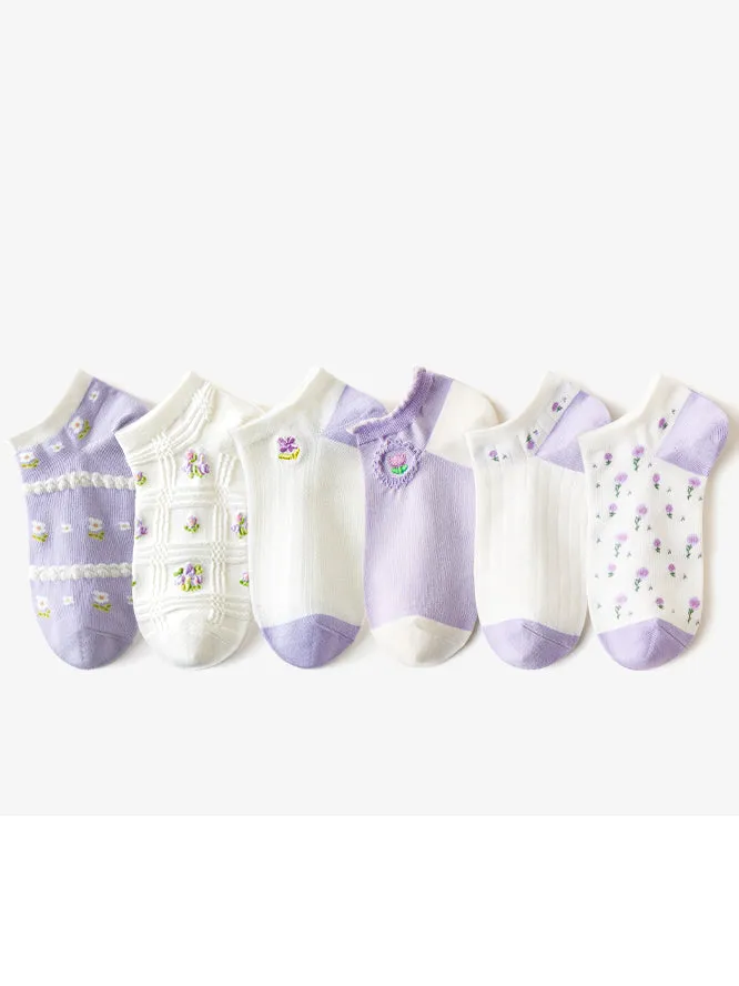 6 pairs of floral spring summer no-show socks
