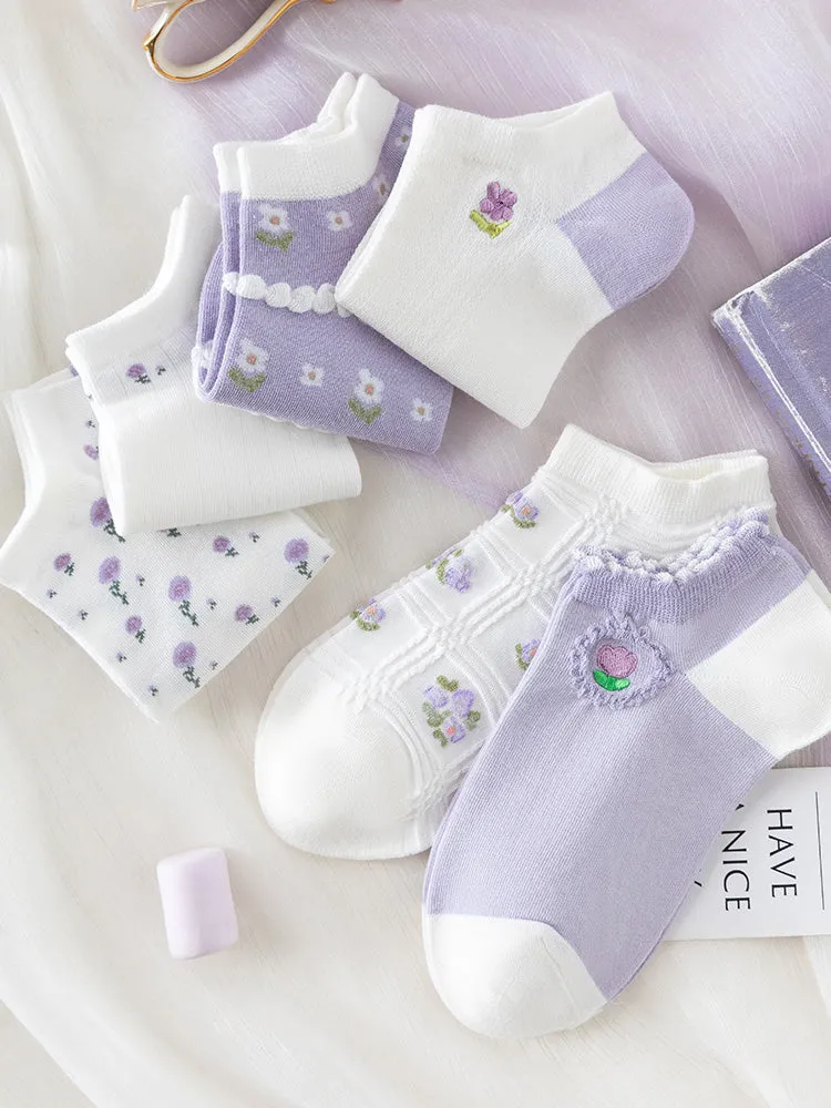 6 pairs of floral spring summer no-show socks