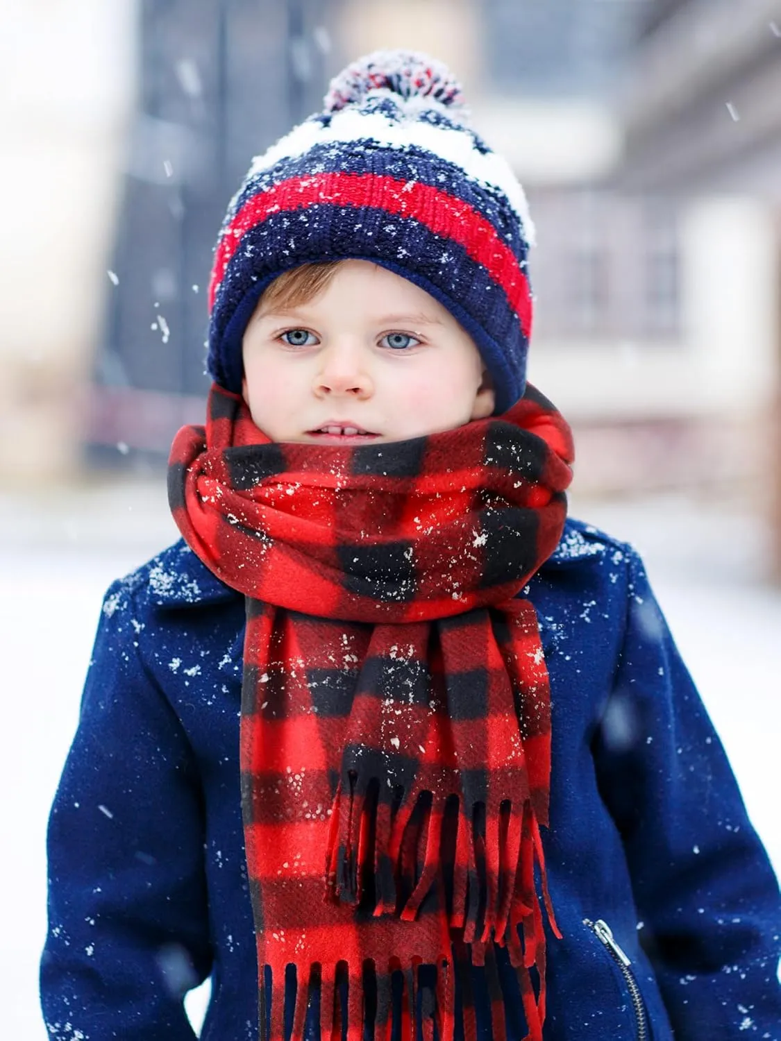 8 Pcs Kids Winter Scarf Buffalo Plaid Kids Scarves Christmas Warm Shawls Scarves Parent Child Scarf for Boys Girls