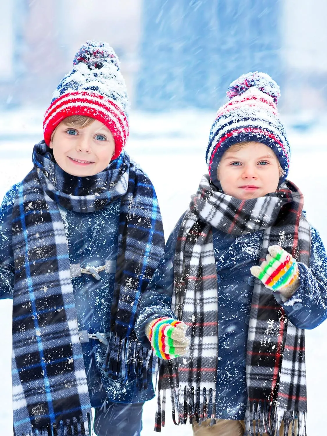8 Pcs Kids Winter Scarf Buffalo Plaid Kids Scarves Christmas Warm Shawls Scarves Parent Child Scarf for Boys Girls