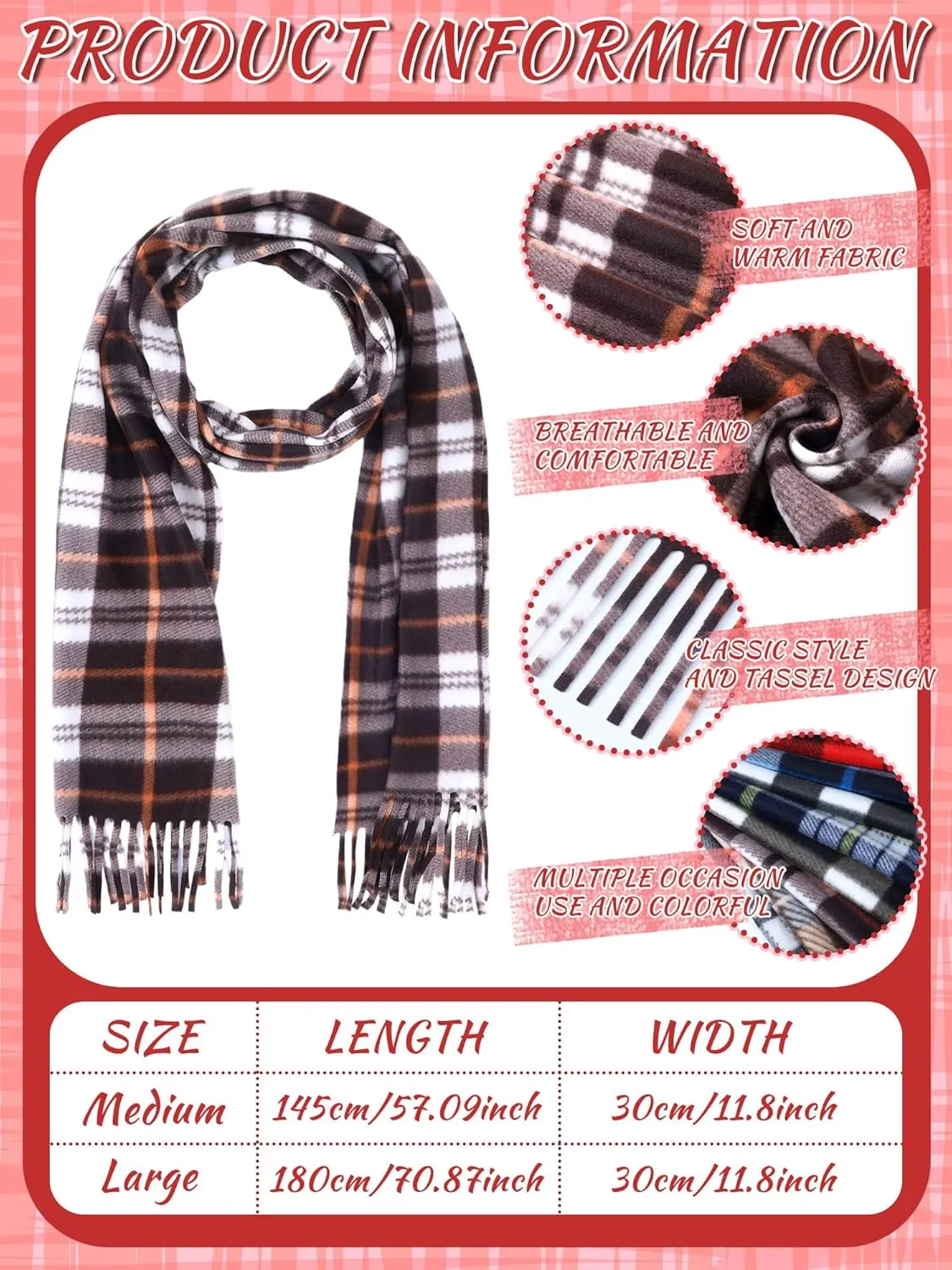 8 Pcs Kids Winter Scarf Buffalo Plaid Kids Scarves Christmas Warm Shawls Scarves Parent Child Scarf for Boys Girls