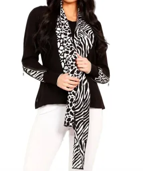Animal Print V-Neck with Scarf