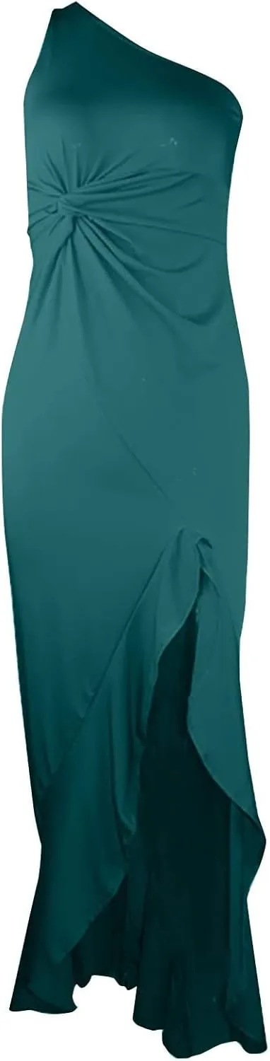 BAXLIMEK Formal Dresses for Women,2025 Elegant Bodycon One Shoulder Cocktail Dress,Trendy High Slit Flowy Hem Party Dress