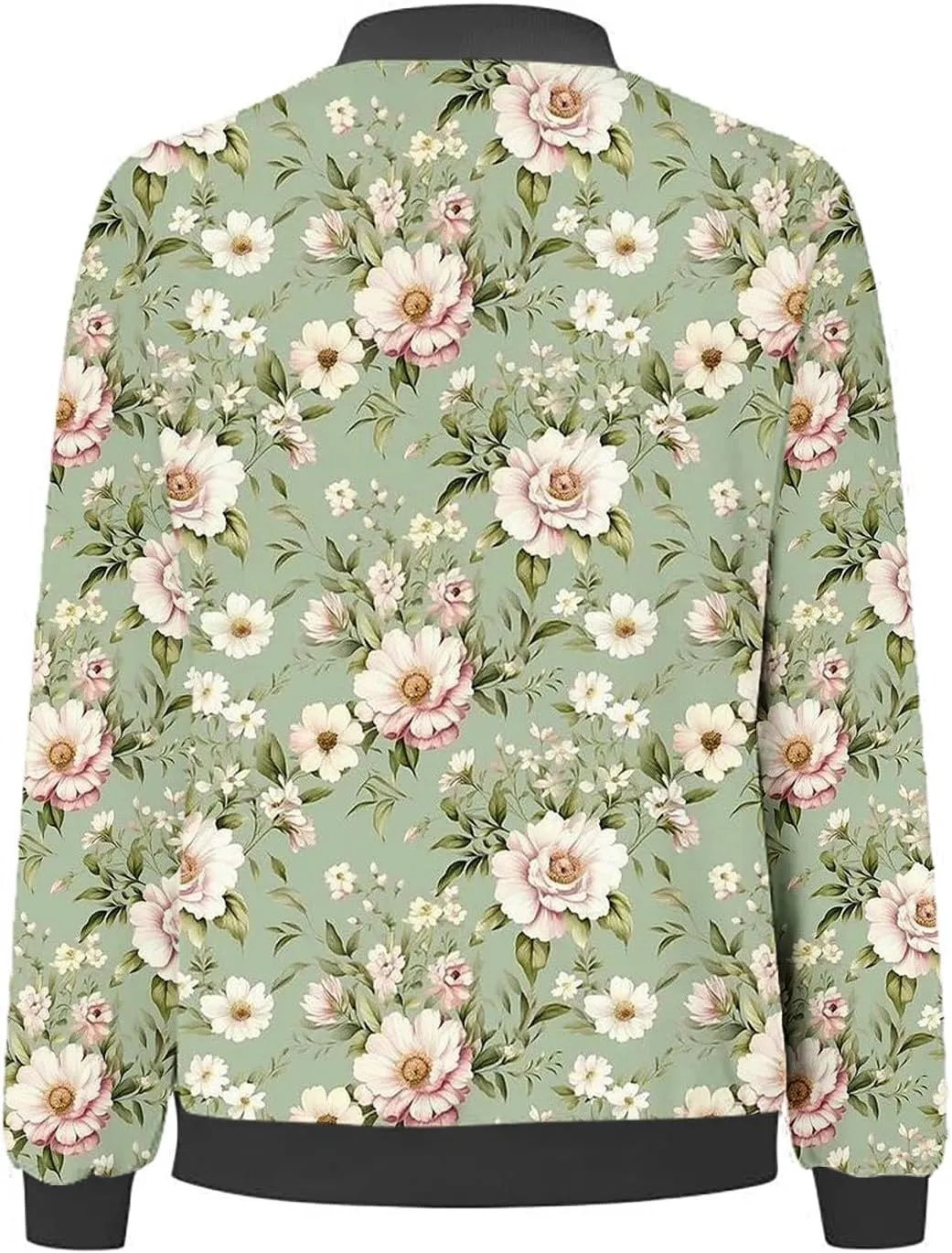 Bomber Jacket Women 2024 Causal Floral Zip Up Coats Long Sleeve Stand Collar Fall Jackets Lightweight Outerwear Tops