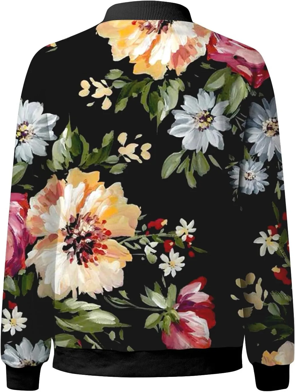 Bomber Jacket Women 2024 Causal Floral Zip Up Coats Long Sleeve Stand Collar Fall Jackets Lightweight Outerwear Tops