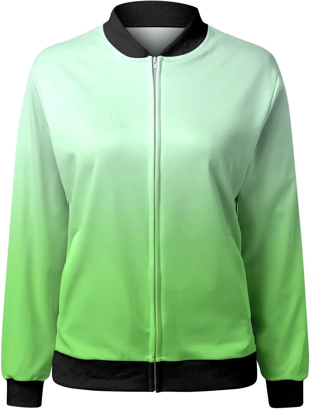 Bomber Jacket Women 2024 Causal Floral Zip Up Coats Long Sleeve Stand Collar Fall Jackets Lightweight Outerwear Tops
