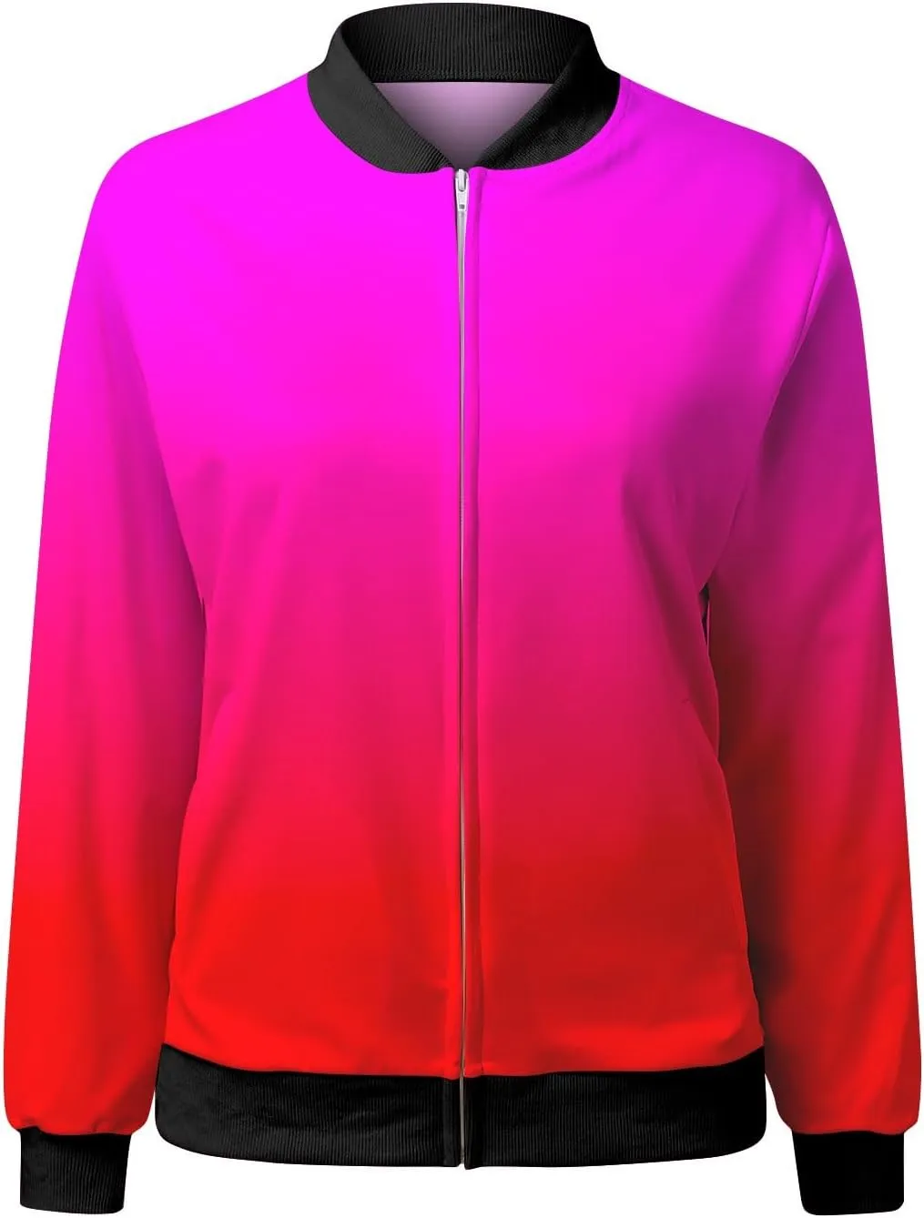 Bomber Jacket Women 2024 Causal Floral Zip Up Coats Long Sleeve Stand Collar Fall Jackets Lightweight Outerwear Tops