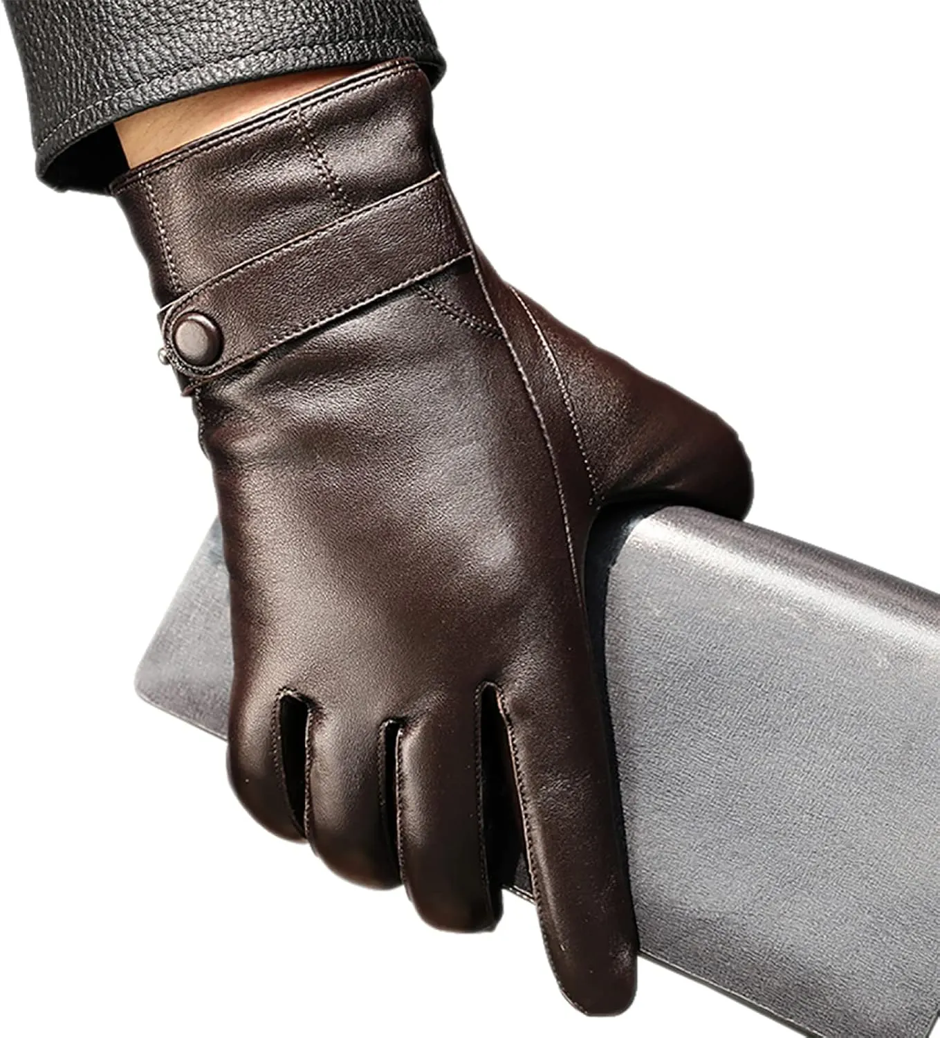 CAKERS Men Driving Leather Gloves|Winter Sheepskin Touch Screen Gloves|Outdoor Windproof Warm Gloves
