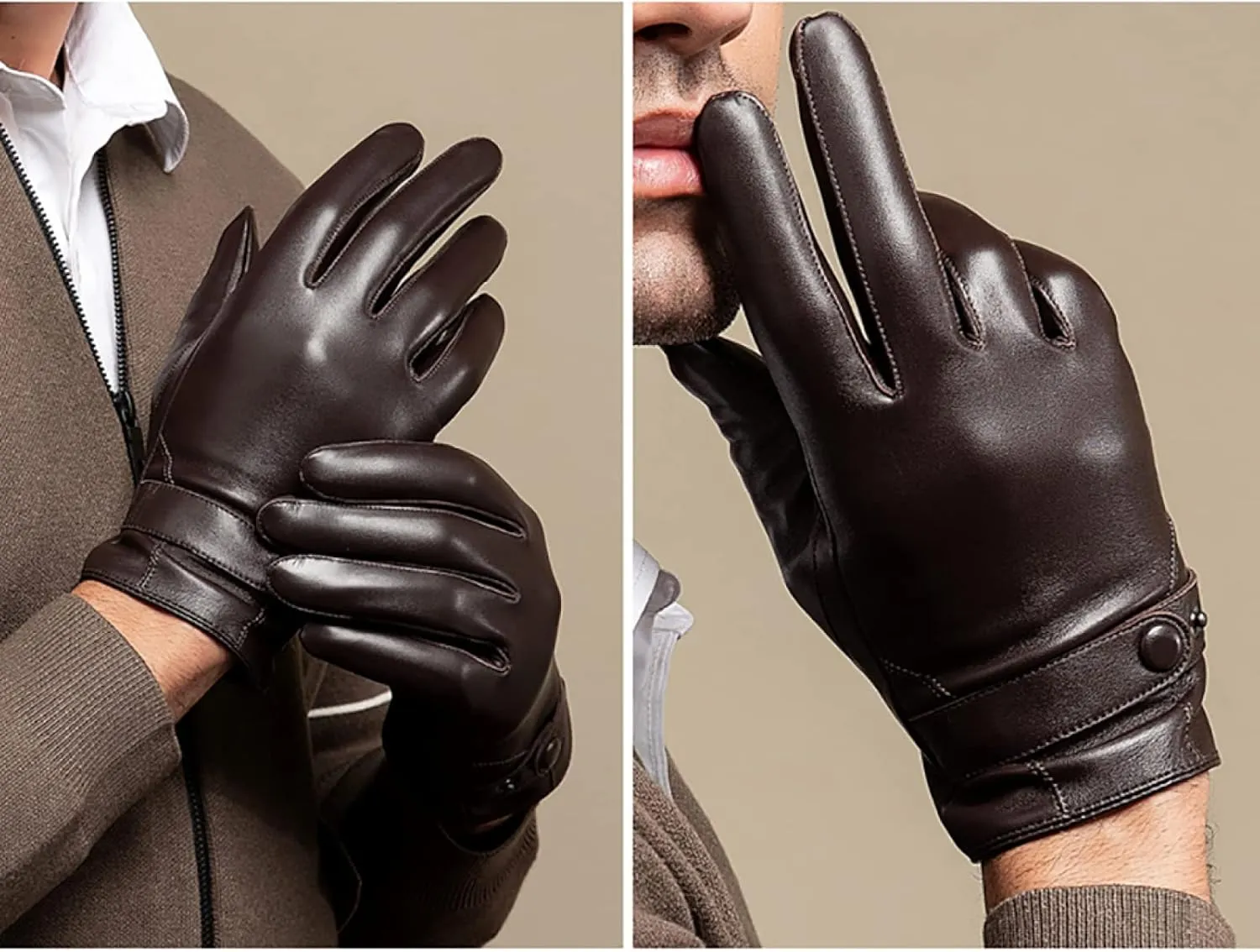 CAKERS Men Driving Leather Gloves|Winter Sheepskin Touch Screen Gloves|Outdoor Windproof Warm Gloves