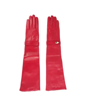 Cavalli Class Long Leather Gloves Red