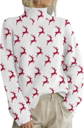Christmas Sweaters for Women Warm Winter Casual Turtleneck Pullover Comfy Long Sleeve Knit Sweater Fall Winter Outfits