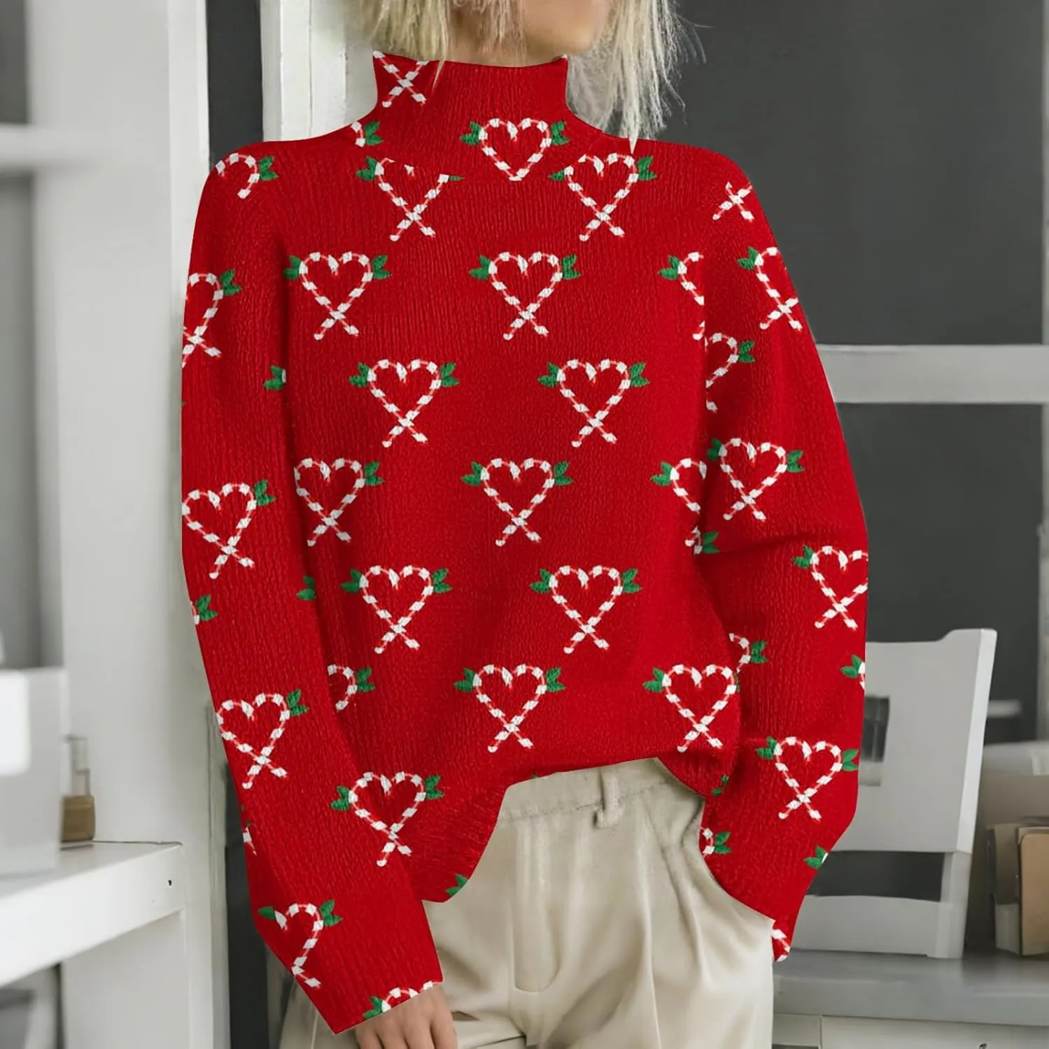 Christmas Sweaters for Women Warm Winter Casual Turtleneck Pullover Comfy Long Sleeve Knit Sweater Fall Winter Outfits