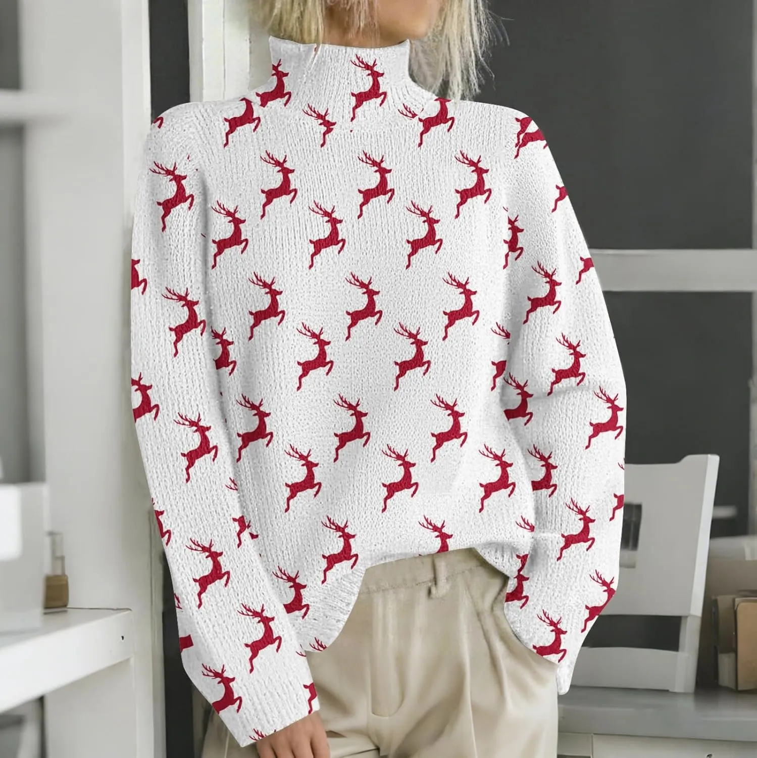 Christmas Sweaters for Women Warm Winter Casual Turtleneck Pullover Comfy Long Sleeve Knit Sweater Fall Winter Outfits