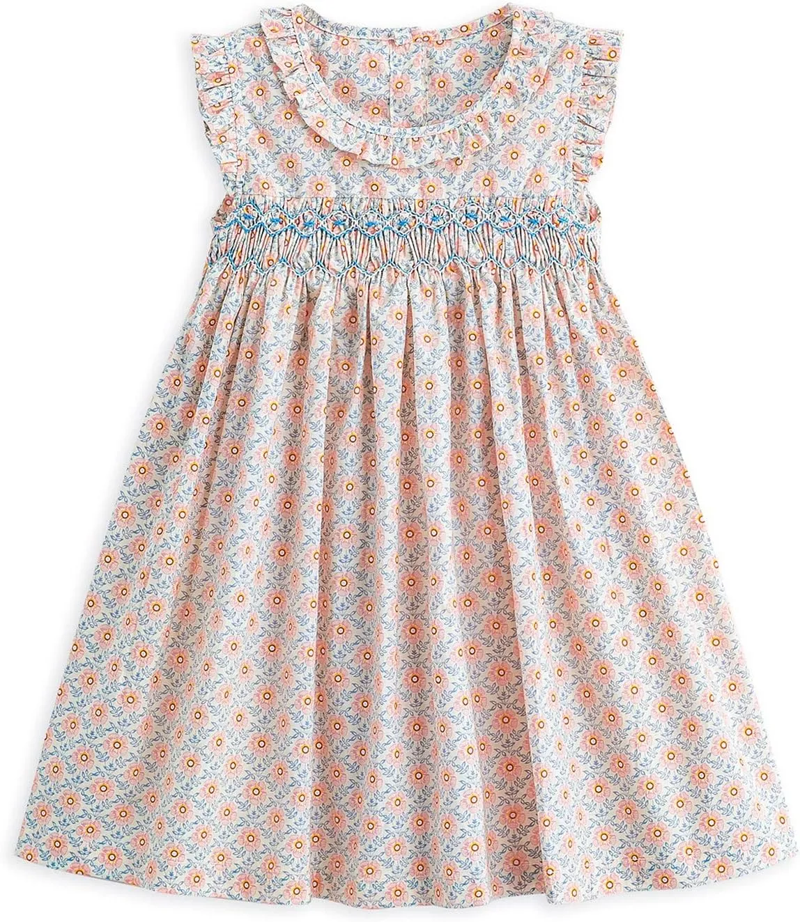 Curipeer Little Girls Summer Dress Floral Short Sleeve Cotton Casual Outfit Dress 12M-8Y