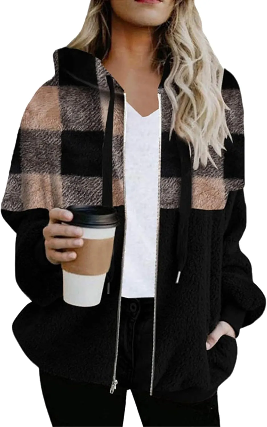 DIACACY Women Drawstring Daily Office Jacket Pockets Graceful Vintage Sweater Stylish Fashion Brushed Outerwear