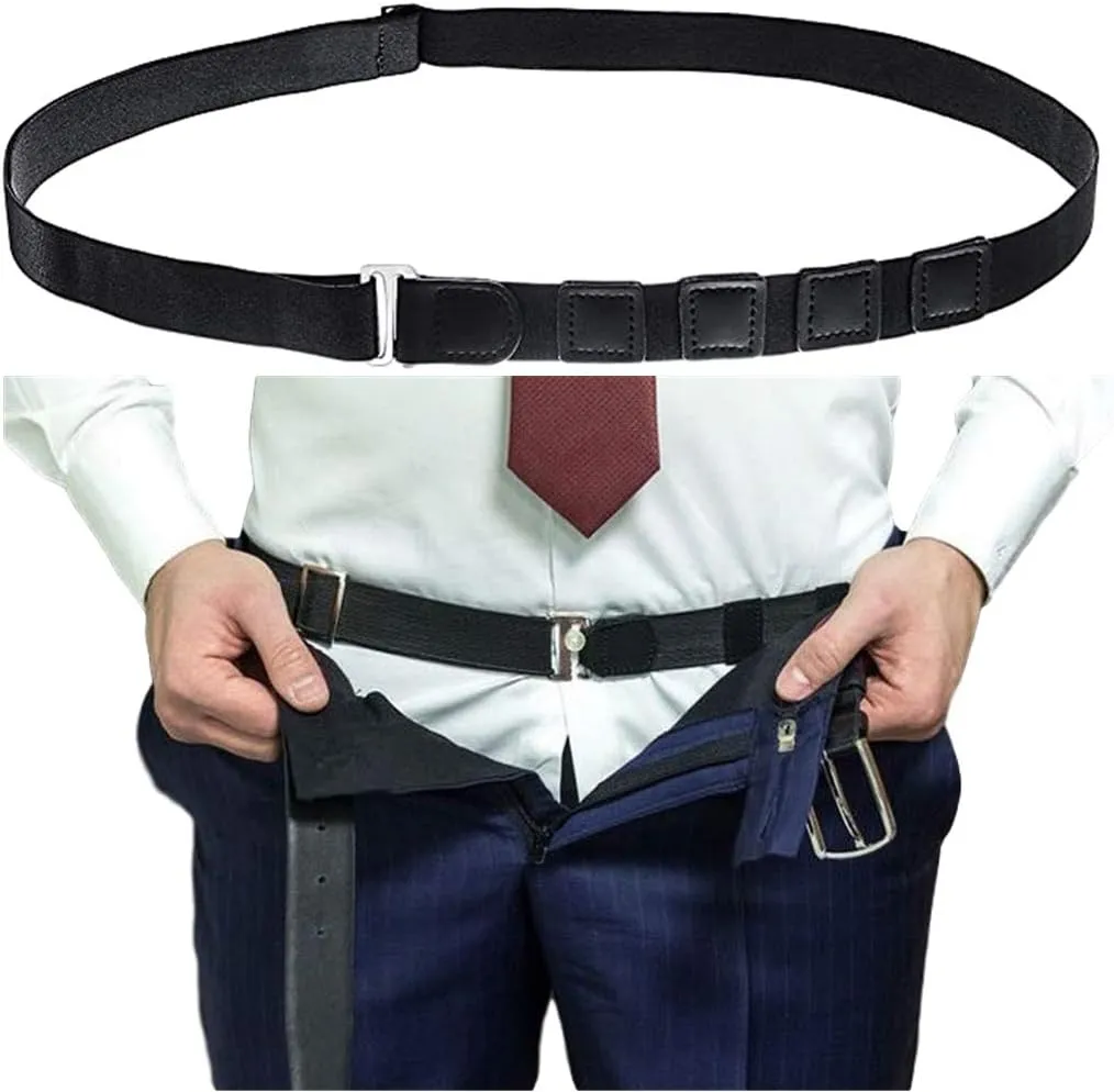 Elastic Shirt Stay for Men, Stretchable and Adjustable Waist Belt with Flexible Comfort and Silicone Touch Points