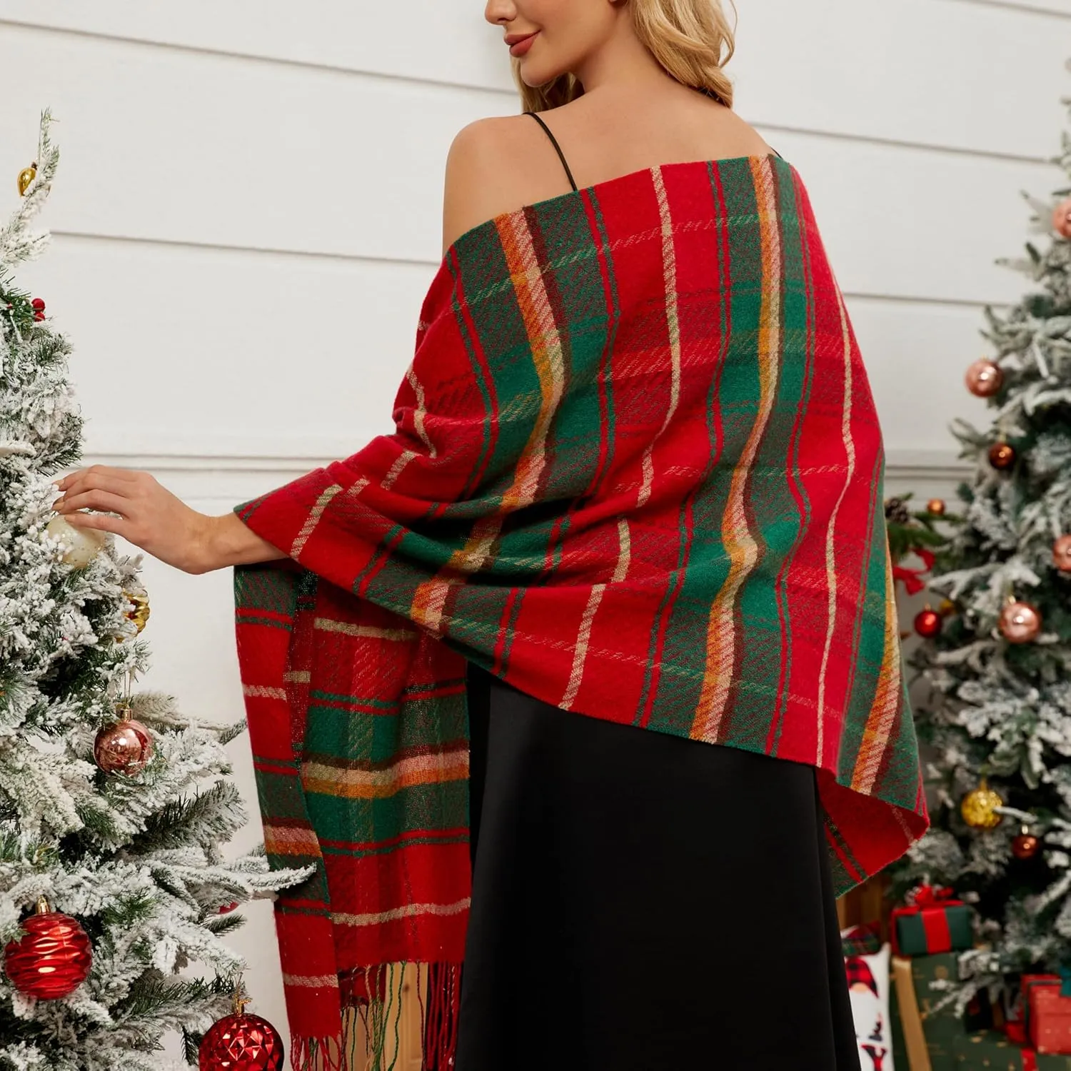 FINIZO Winter Scarf for Women Cashmere Feel Scarfs Large Tassel Plaid Scarf Blanket Wrap Shawl Ladies Gifts