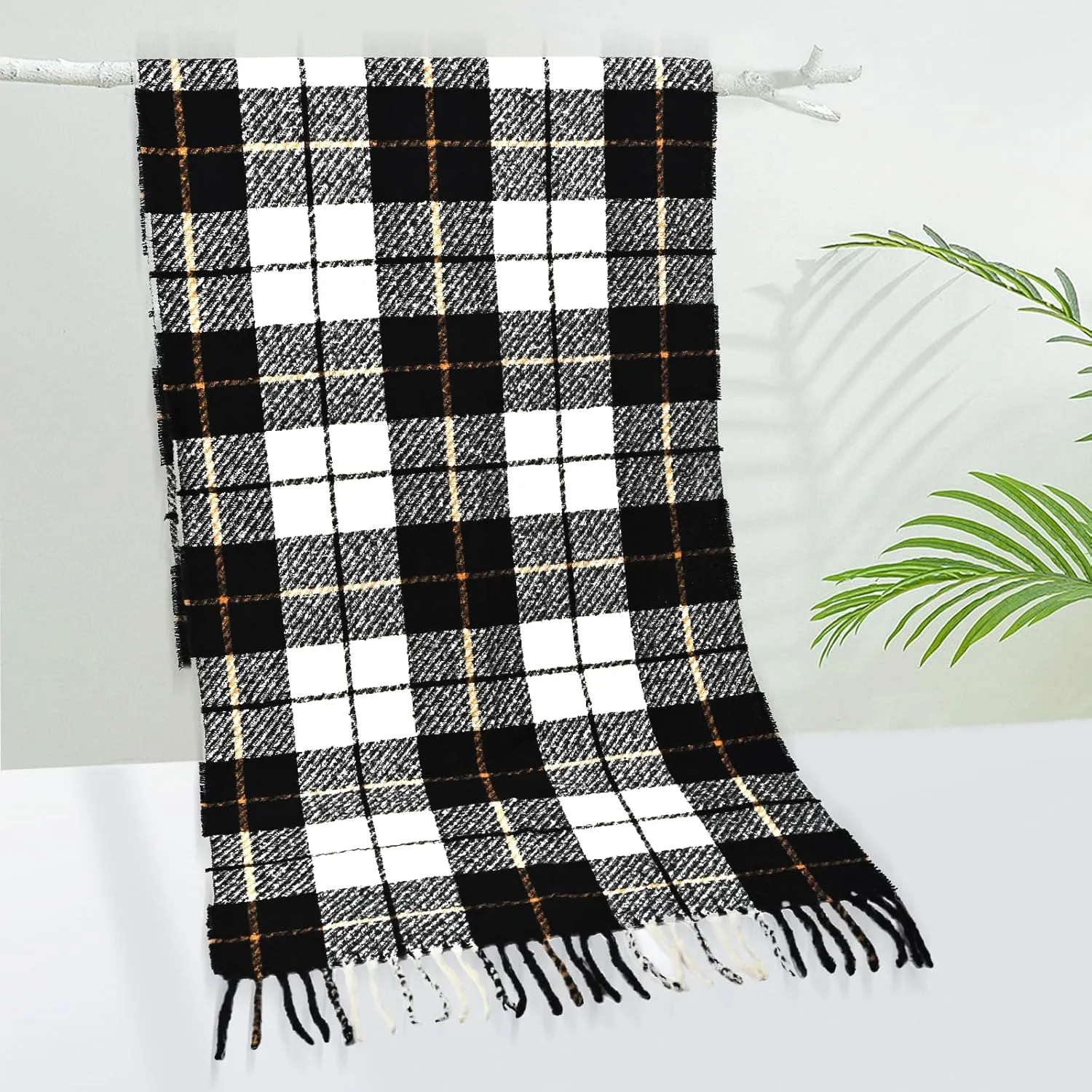 FINIZO Winter Scarf for Women Cashmere Feel Scarfs Large Tassel Plaid Scarf Blanket Wrap Shawl Ladies Gifts