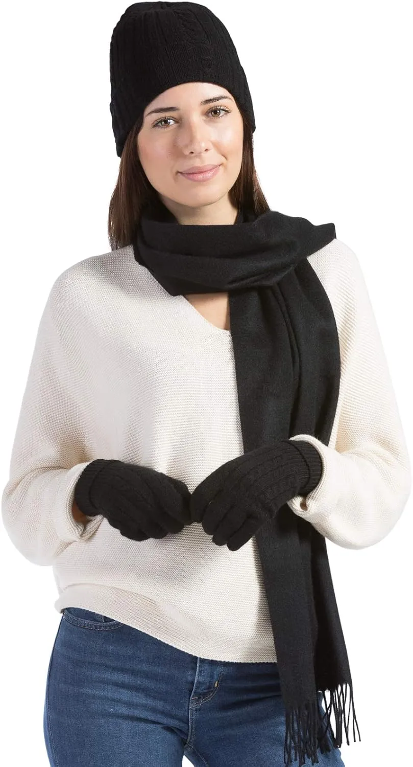 Fishers Finery Women's 100% Cashmere 3pc Hat Glove and Scarf Set; with Exquisite Box
