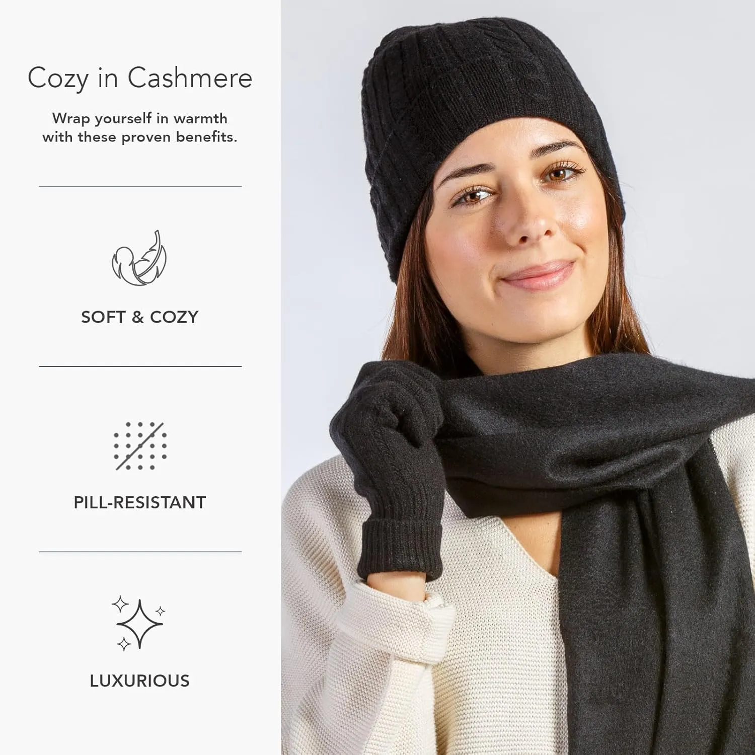 Fishers Finery Women's 100% Cashmere 3pc Hat Glove and Scarf Set; with Exquisite Box