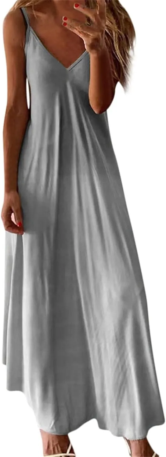 FZYLQY Maxi Dresses for Women 2024 Summer Sleeveless Boho Sundress Casual V-Neck Long Dresses Hawaiian Beach Vacation Dress