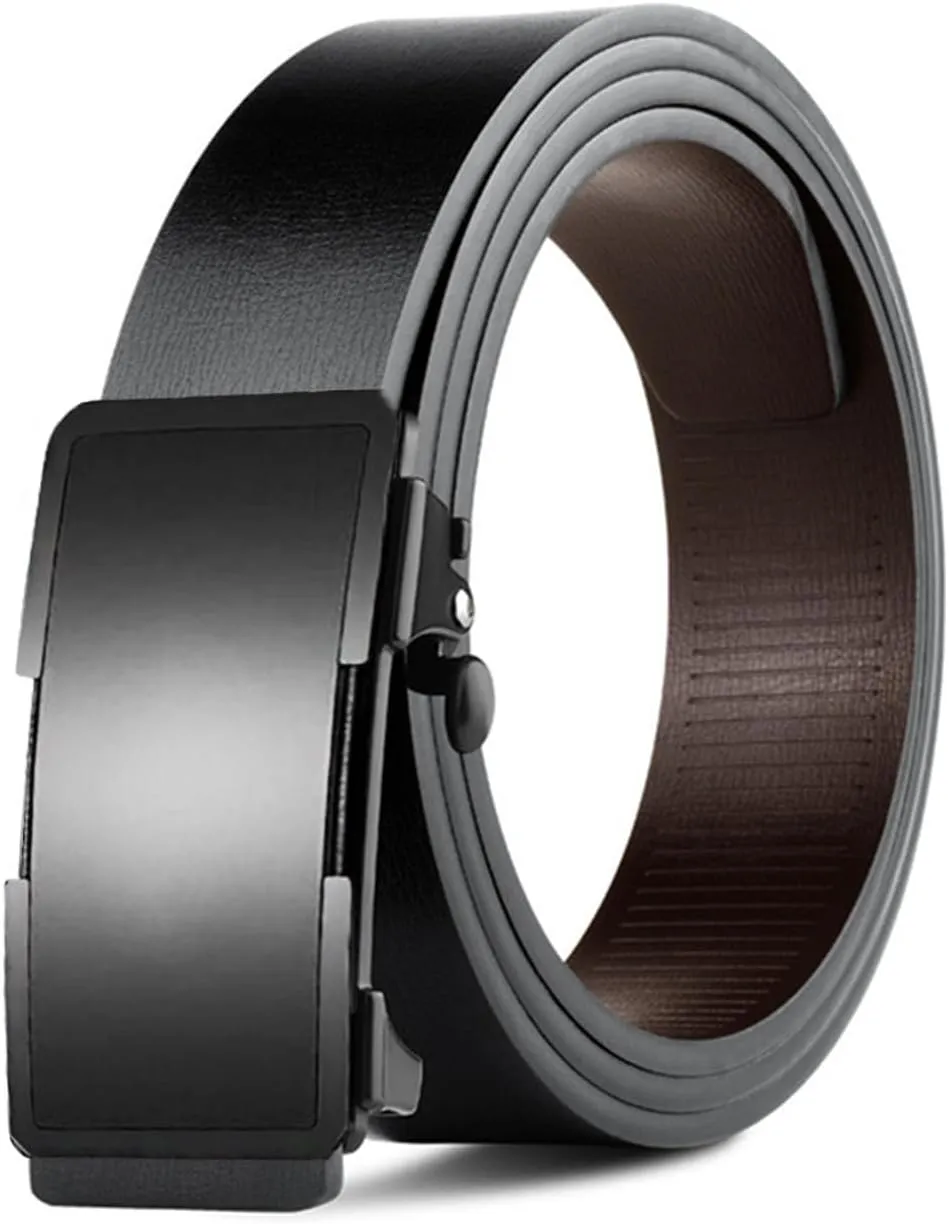 Gerrit Mens Belt Black Leather Sliding Ratchet Belt Dress Casual for Jeans