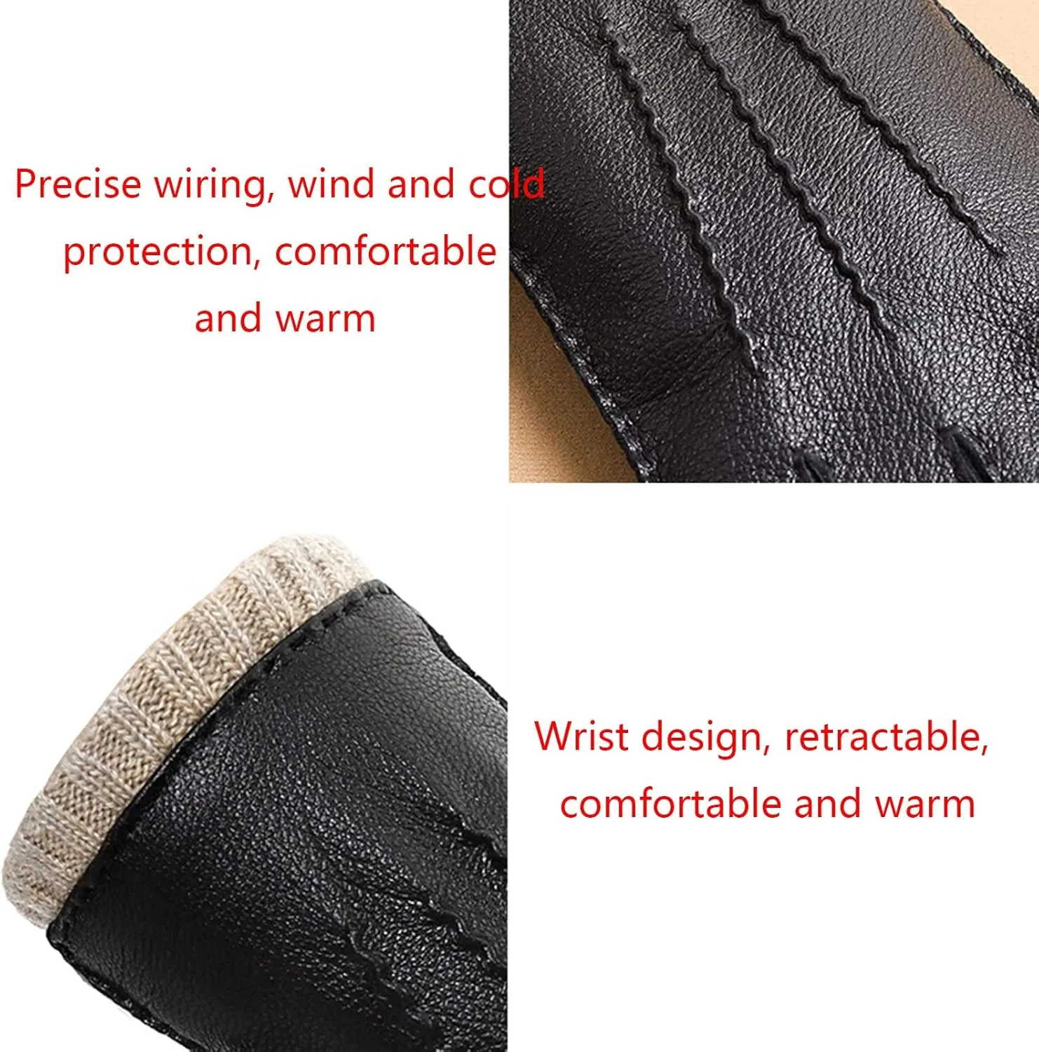 Gloves Warm Gloves, Waterproof PU Leather Winter Gloves, Touch Screen Non-Slip Full-Finger Gloves (Size : M)