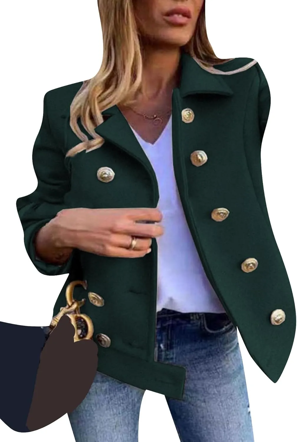 GRASWE Women's Sherpa Trendy Brushed Jacket Fashion Flannel Graceful Blazer Pea Fall Warm Long Sleeve Clothes
