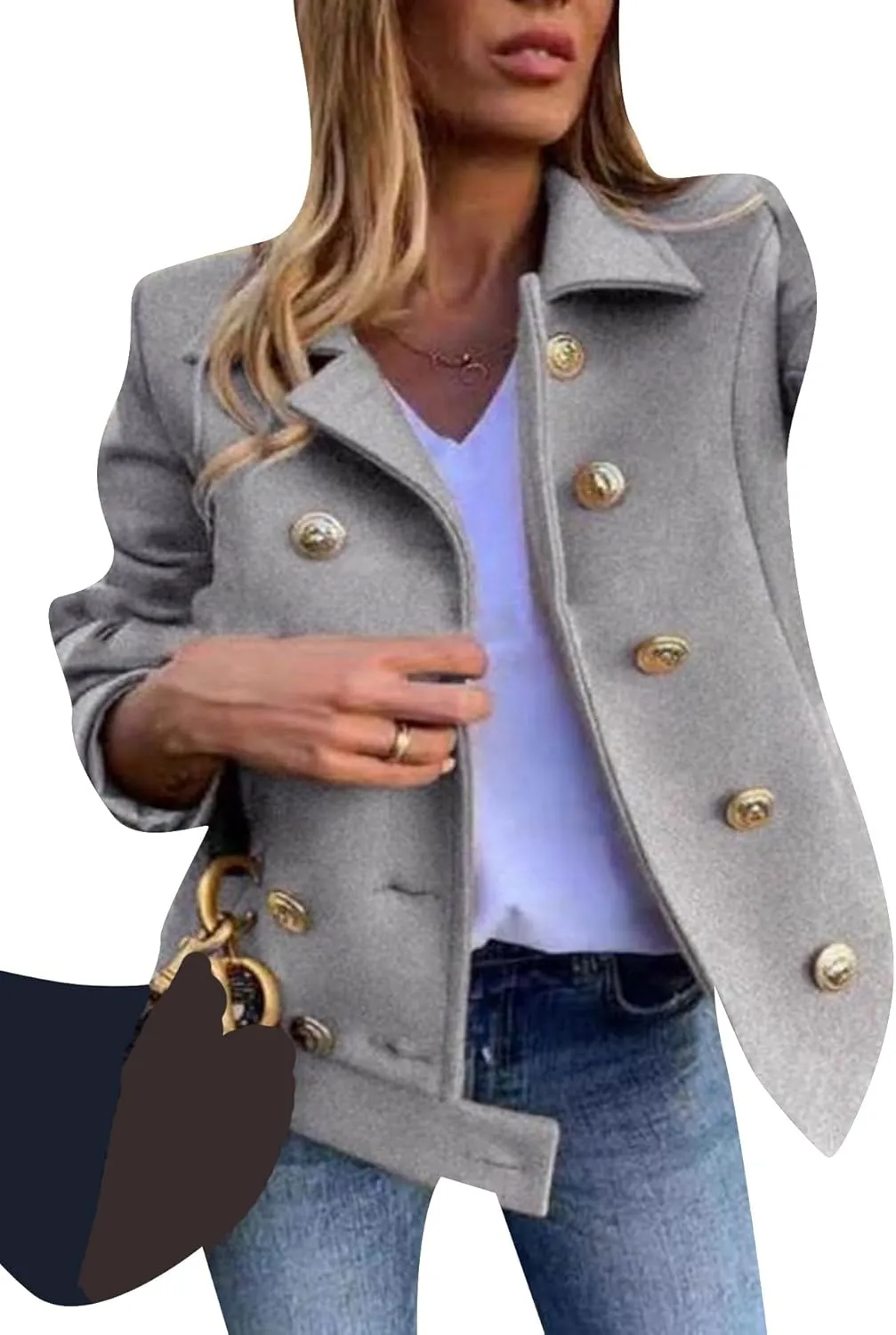 GRASWE Women's Sherpa Trendy Brushed Jacket Fashion Flannel Graceful Blazer Pea Fall Warm Long Sleeve Clothes