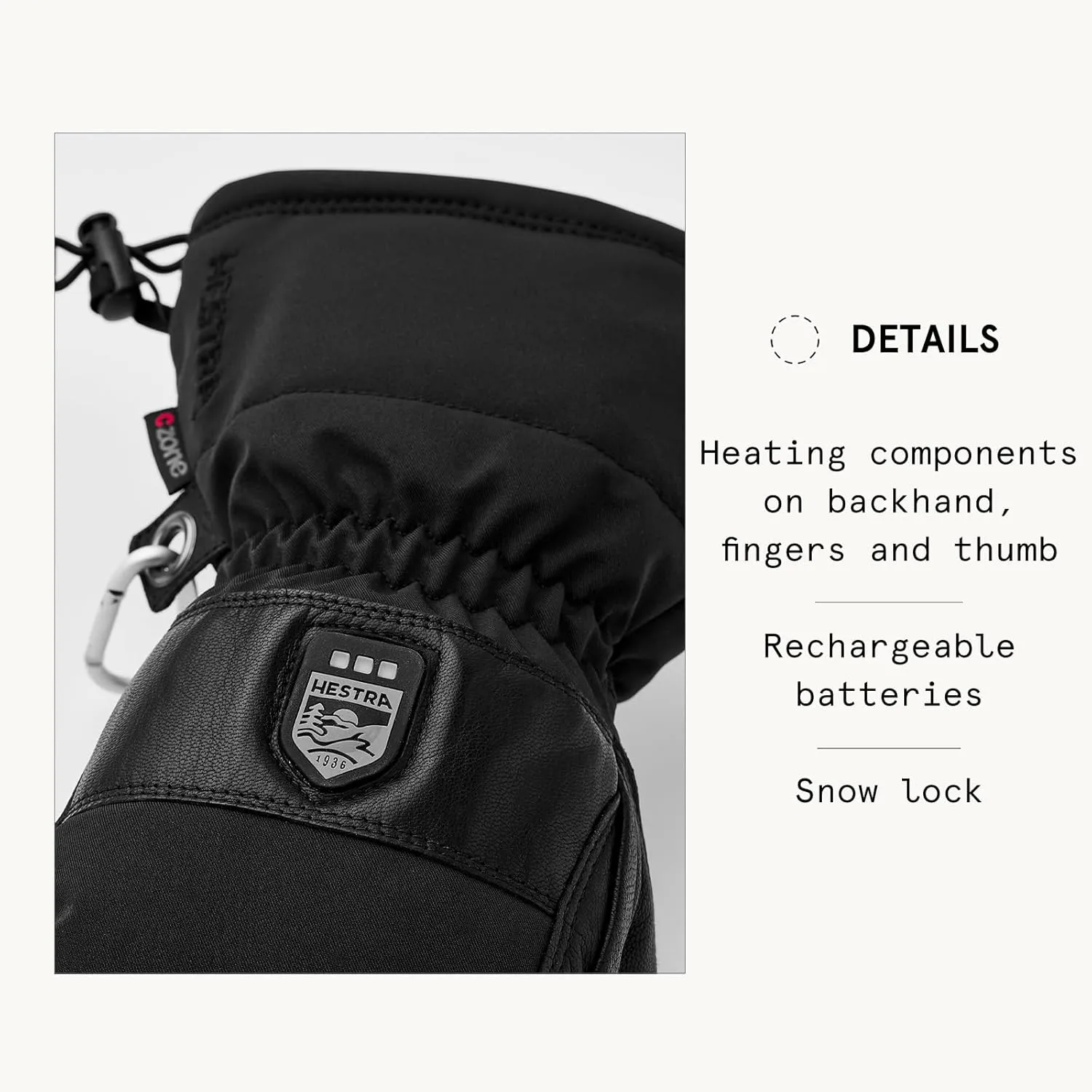 Hestra Power Heater Gauntlet Electric Ski Mitt for Men & Women I Rechargeable Heated Gloves, Warming Ski & Snowboarding Snow Mittens