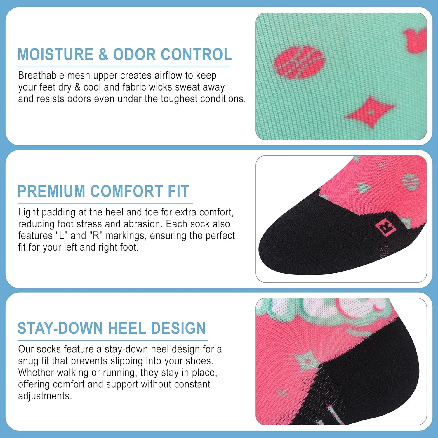 HUSO Hiking, Cycling and Running Socks for Men and Women, Funky Printed Sports Socks