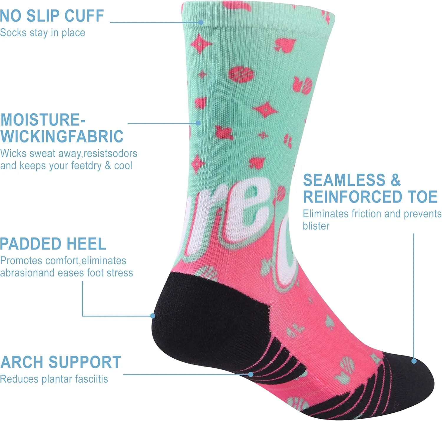 HUSO Hiking, Cycling and Running Socks for Men and Women, Funky Printed Sports Socks