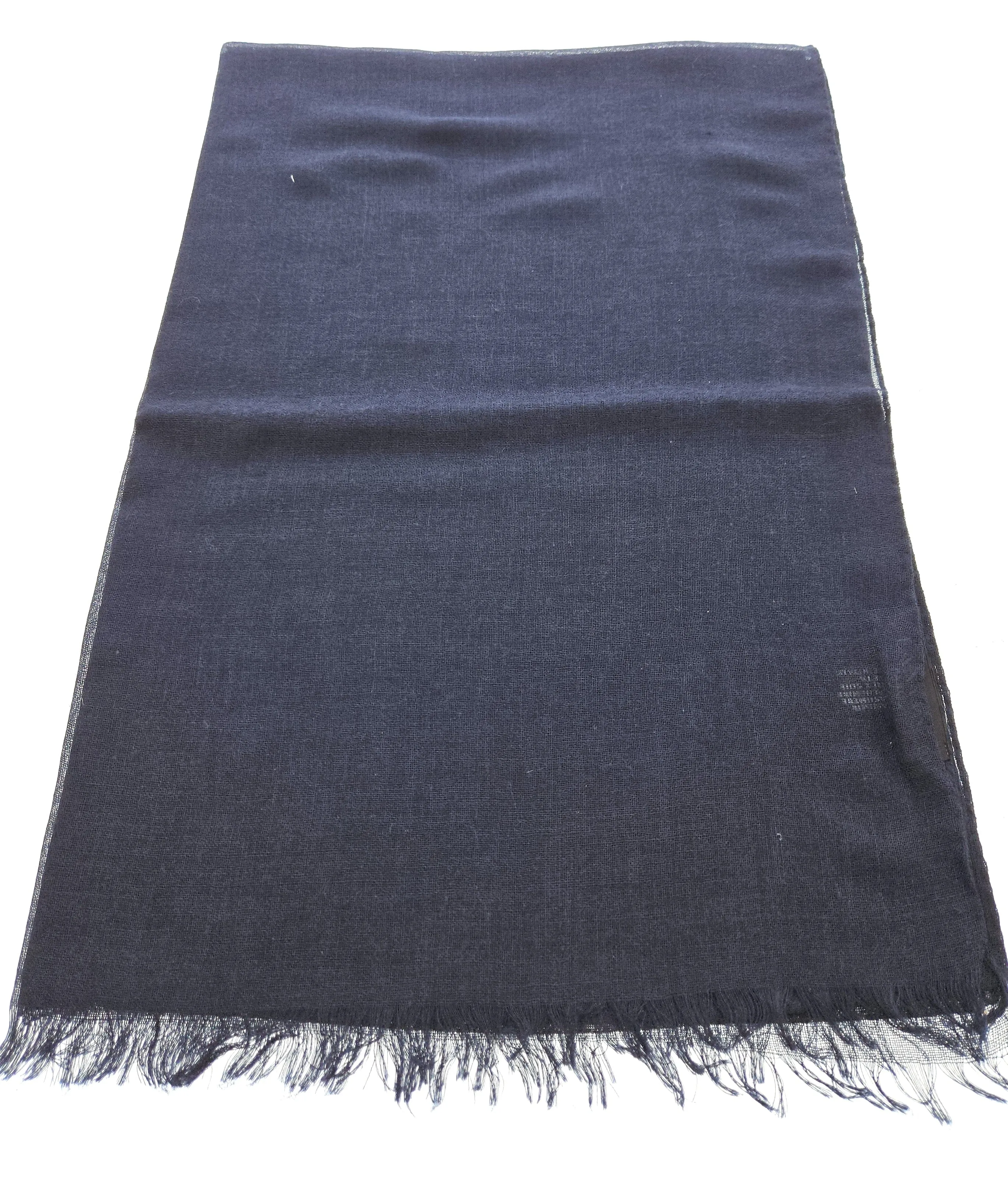 Lanvin Soft Luxurious Cashmere and Silk Navy Fringe Scarf