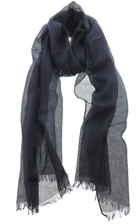 Lanvin Soft Luxurious Cashmere and Silk Navy Fringe Scarf