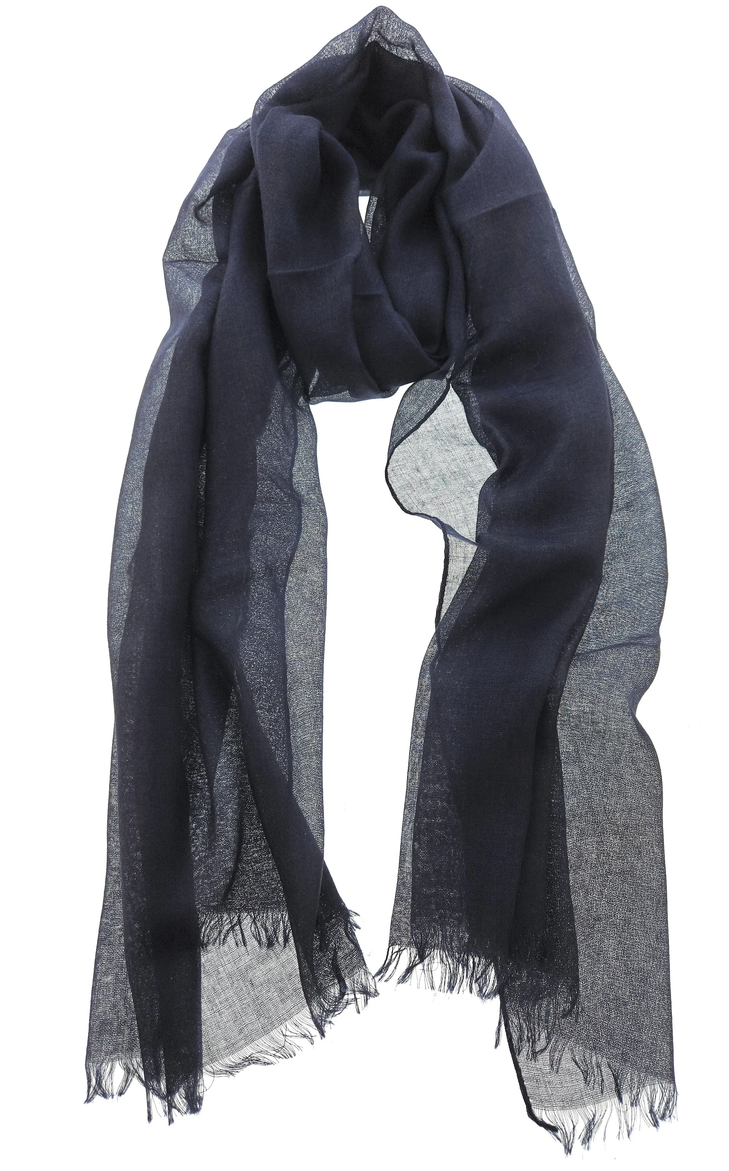 Lanvin Soft Luxurious Cashmere and Silk Navy Fringe Scarf