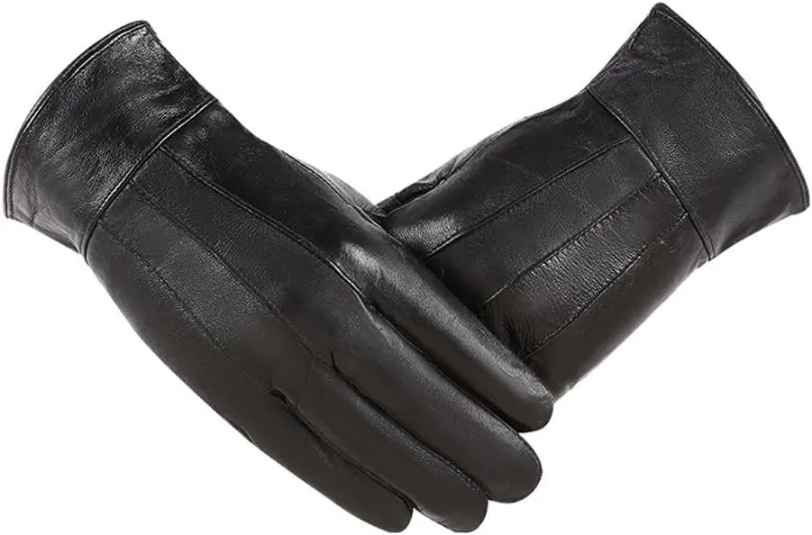 Large Size Leather Gloves Men's Fleece Warm Winter Windproof Riding Driving Gloves