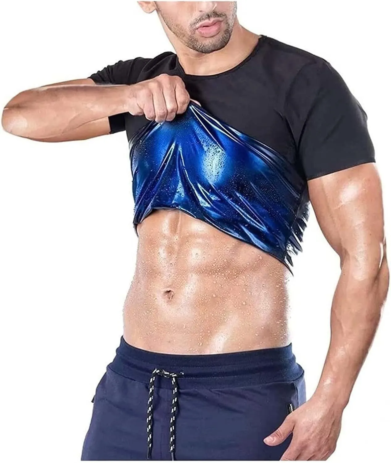 LIYUN Men's Slimming Sauna Suit for Women to Sweat Slimming Belts Anti-Cellulite Short-Sleeved Sports Shirt for Gym Fitness Running Sauna Suits(Men,Small)