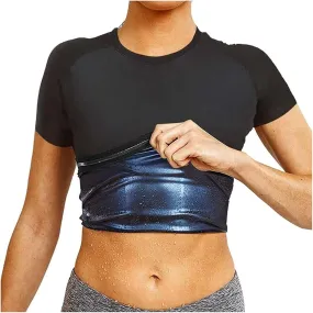 LIYUN Men's Slimming Sauna Suit for Women to Sweat Slimming Belts Anti-Cellulite Short-Sleeved Sports Shirt for Gym Fitness Running Sauna Suits(Women,Large)