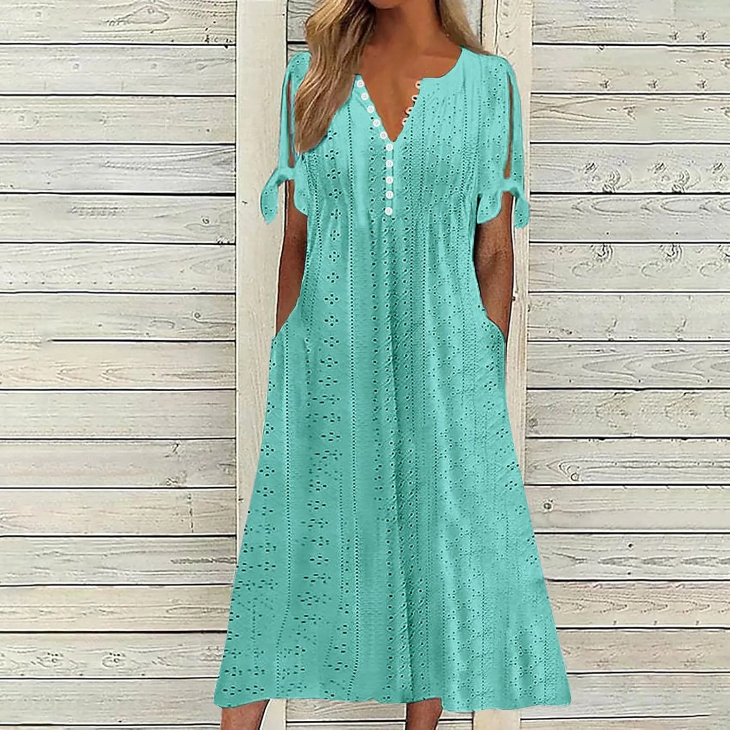 Maxi Long Dresses for Women Eyelet Tshirts Dress Short Sleeve Casual 2025 Trendy Summer Beach Vacation Sundress