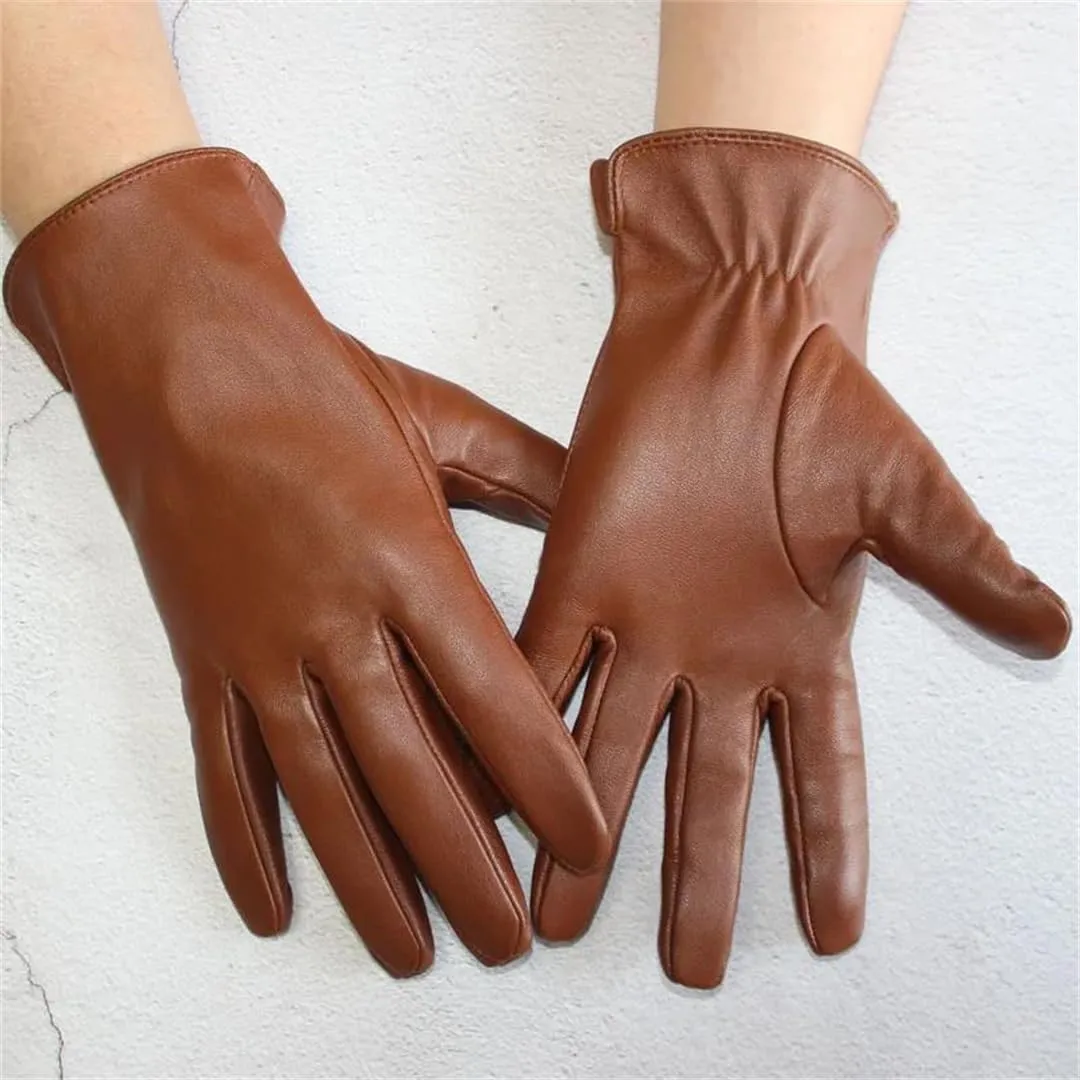 Men's Sheepskin Gloves Leather Unlined Thin Can Touch Screen Outdoor Sports Driving Riding Gloves