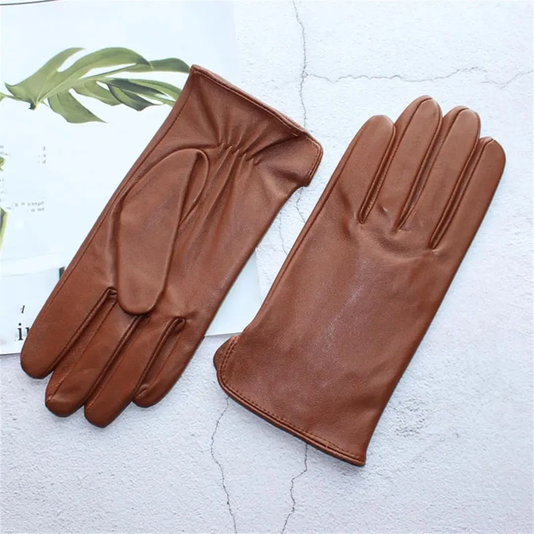 Men's Sheepskin Gloves Leather Unlined Thin Can Touch Screen Outdoor Sports Driving Riding Gloves