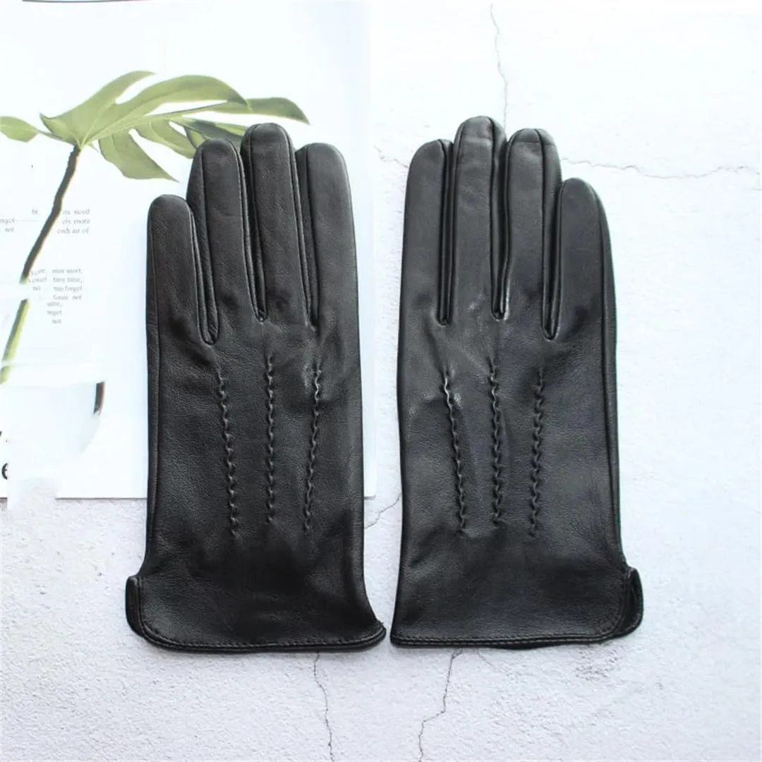 Men's Sheepskin Gloves Leather Unlined Thin Can Touch Screen Outdoor Sports Driving Riding Gloves