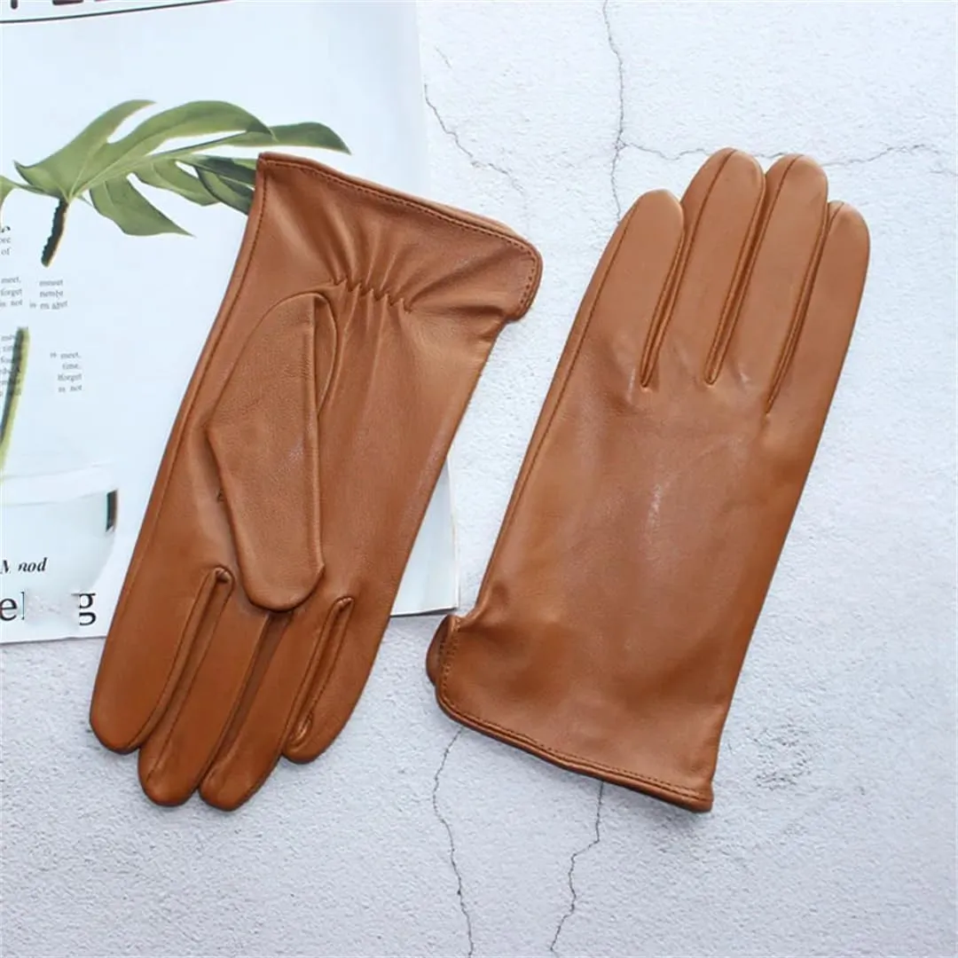 Men's Sheepskin Gloves Leather Unlined Thin Can Touch Screen Outdoor Sports Driving Riding Gloves