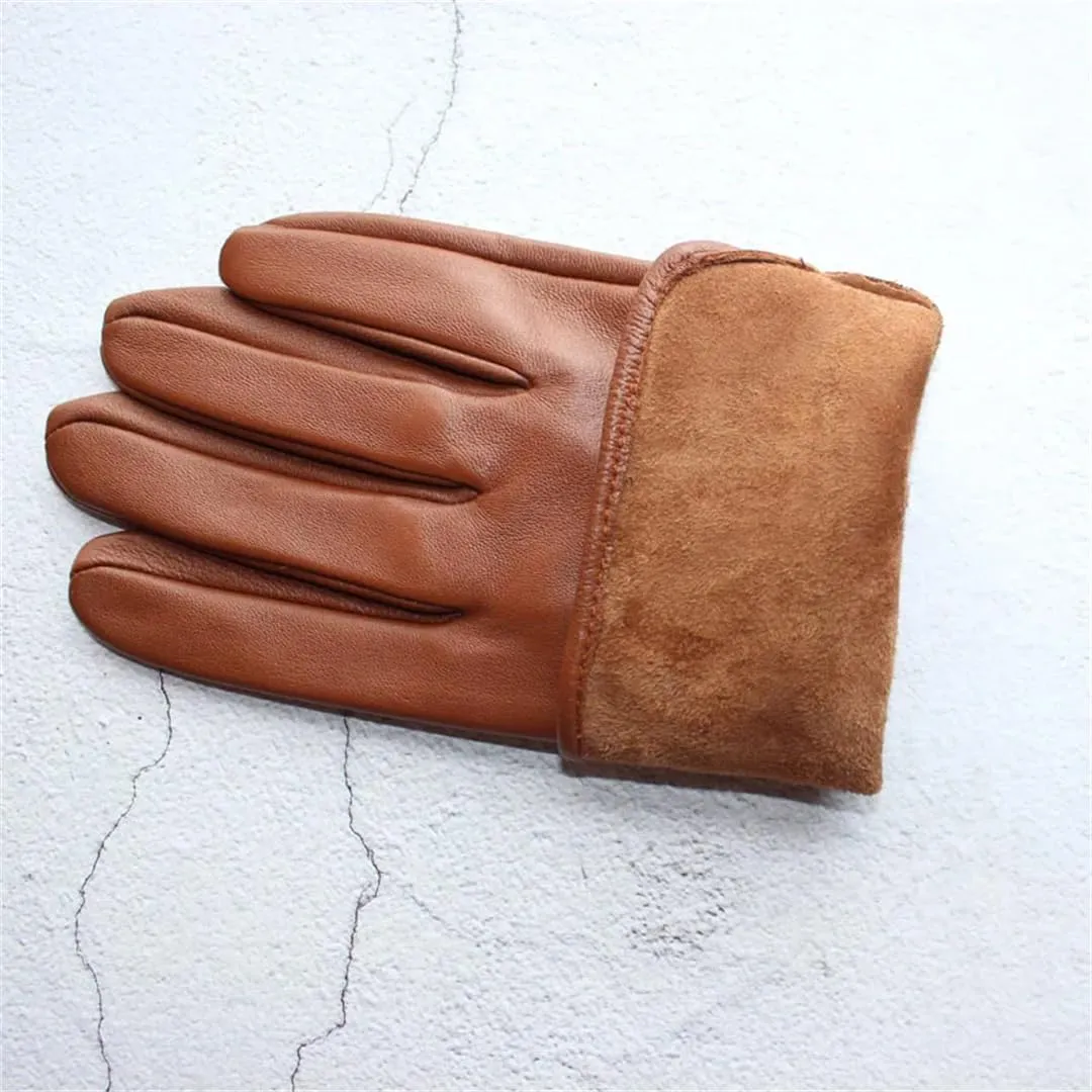 Men's Sheepskin Gloves Leather Unlined Thin Can Touch Screen Outdoor Sports Driving Riding Gloves