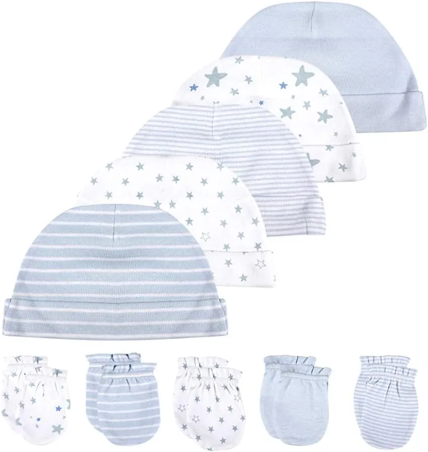 Newborn Baby Soft Cotton Organic Cap and Mitten Set Sunny Hatsfor Hospital Baby Boy and Girl(0-6 Months)