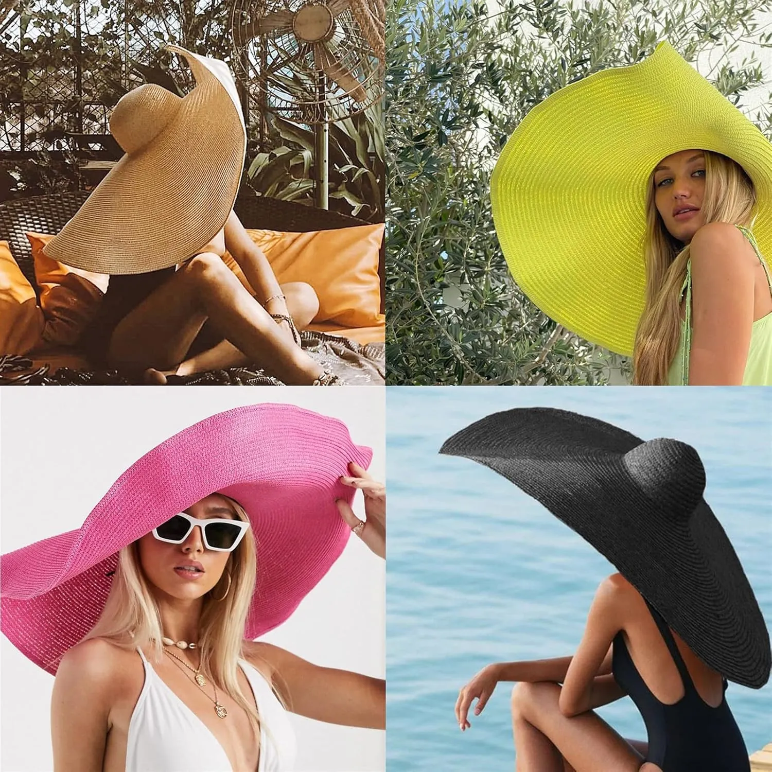 Oversized Sun Straw Hat for Women, UPF 50 Floppy Wide Brim Summer Hat, Foldable Packable Roll up Beach Cap